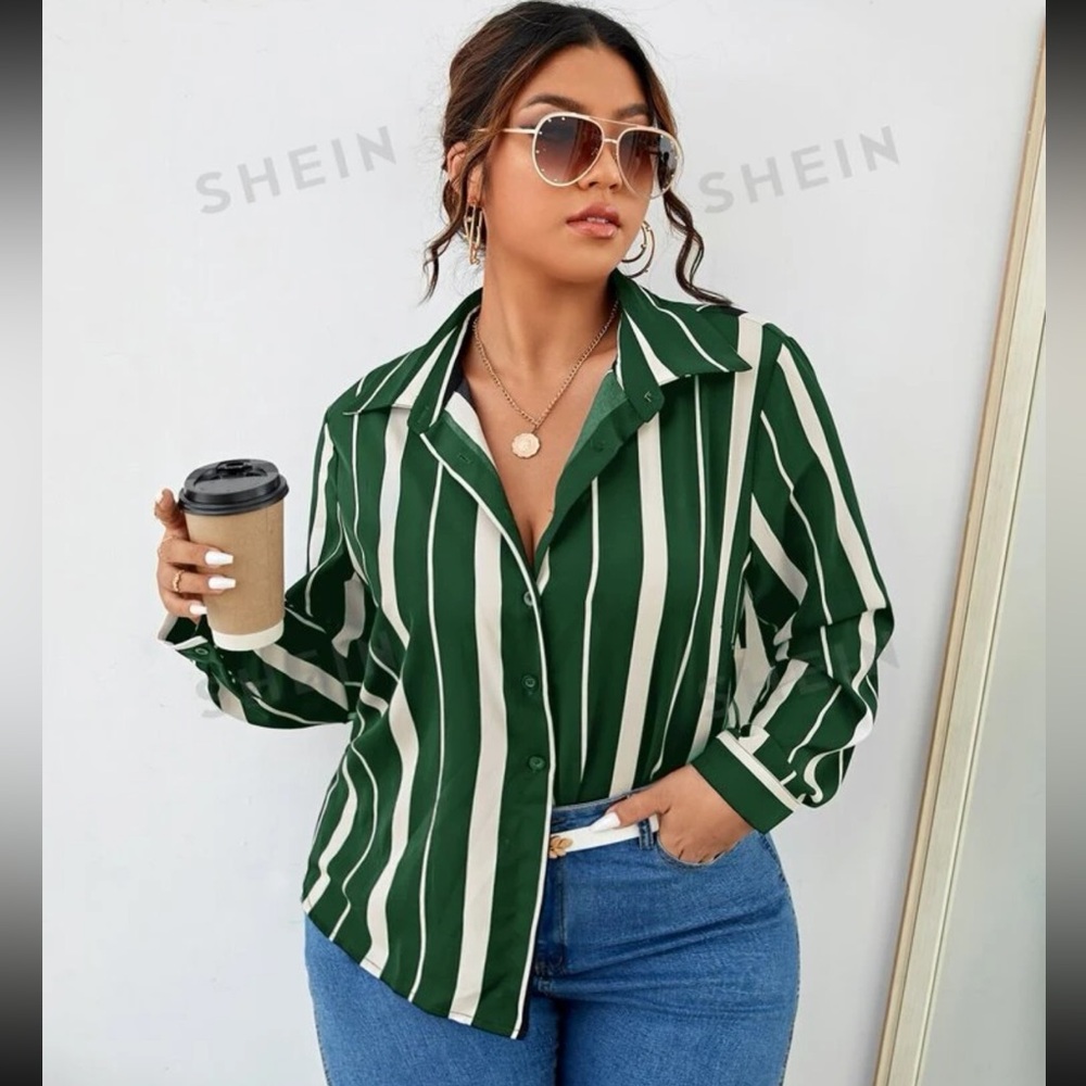 NEW Plus Striped Button Front Shirt